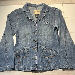 Crest Jeans Denim Blazer Women’s Medium Button Front Western Style Jacket Embroi
